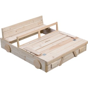 SwingKing Sandkasten Auto aus unbehandeltem Holz, 120x100 cm. Mit Sitzbank.