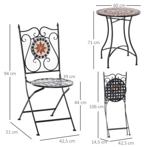 Outsunny Gartenmöbel-Set für 2 Personen Metall Keramik 60 x 71H cm Mehrfarbing