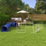 PawHut Hunde Agility Set auf grünem Rasen: blaue Tunnel, weiße Hürden, Sprungring, Slalomstangen. Hunde trainieren.