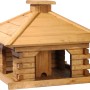 Rustikales XL-Vogelfutterhaus im Blockhaus-Stil mit Holzdach für Wildvögel im Garten.