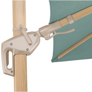Detailaufnahme: Grüner Schneider Ampelschirm Rhodos Twist mit Kurbelmechanik.