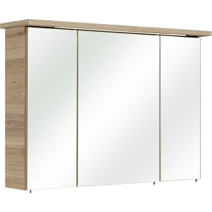 Pelipal Spiegelschrank Quickset 922, Sanremo Eiche, 75 cm breit, mit drei Spiegeltüren und Kranzbeleuchtung.