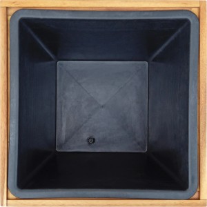 Quadratischer Pflanzkübel aus Akazienholz mit Kunststoffeinsatz, 32x32x32 cm.