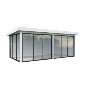 Palmako Pavillon Lenna Set 402, 588x300 cm, weiß lackiert, mit Schiebetüren und Verglasung.