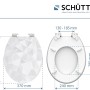 Schütte WC-Sitz Diamond mit Holzkern und Absenkautomatik, Ansicht von oben mit Maßangaben.