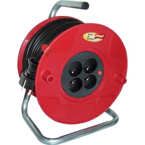 Brennenstuhl Kabeltrommel Garant mit 50m Kabel, roter Trommel und verzinktem Gestell.