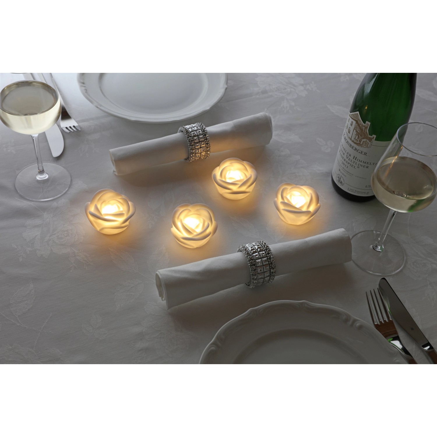 4er Set LED Deko Rosen in Weiß, stimmungsvolle Tischdeko mit Timer.