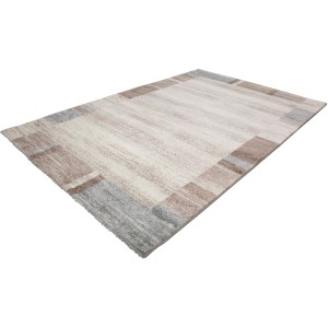 Kayoom Kurzflorteppich Falkland Darwin pastellblau, 80x150 cm, mit Patchwork-Rahmen.