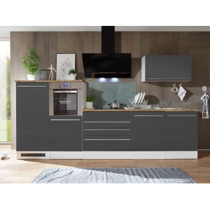 Respekta Premium Küchenzeile 320 cm Grau-Weiß Hochglanz