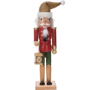 Rot-grüner Nussknacker, 38 cm, mit Laterne, Weihnachtsdekoration.