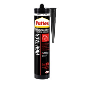 Pattex Montagekleber High Tack, weiße Kartusche mit schwarzer Spitze. Universell einsetzbar.