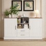okwish Sideboard mit 2 Türen 2 Schubladen Wohnzimmer 140x40x79cm Weiß_2