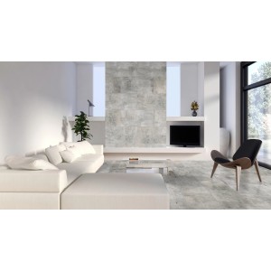 Wohnraum mit Classen Ceramin Fliesen Neo Vario Casa in Steinoptik als Wand- und Bodenfliese.