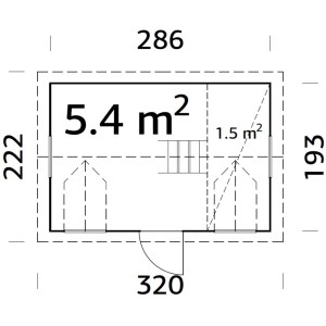 Grundriss Palmako Spielhaus Marie 5,4 m²: Maße und Raumaufteilung des Spielhauses.