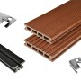 Kovalex WPC Terrassen-Bausatz, braune Dielen, Unterkonstruktion und Montageclips.