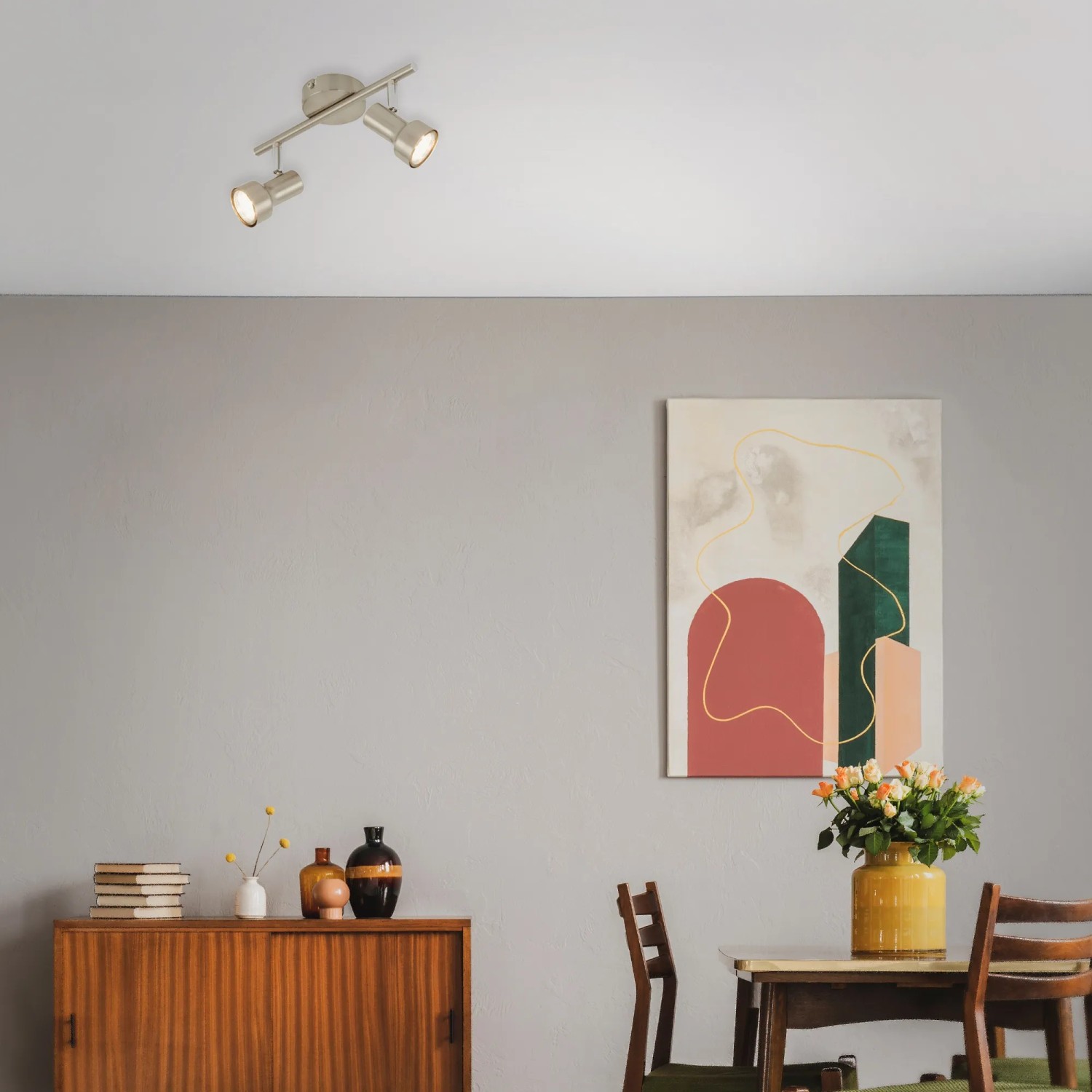 Briloner LED-Spot, 2er, Nickel matt, Deckenleuchte mit zwei schwenkbaren Strahlern.