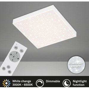 Weißes Brilo LED-Panel Frameless mit Sternenhimmel-Effekt und Fernbedienung.