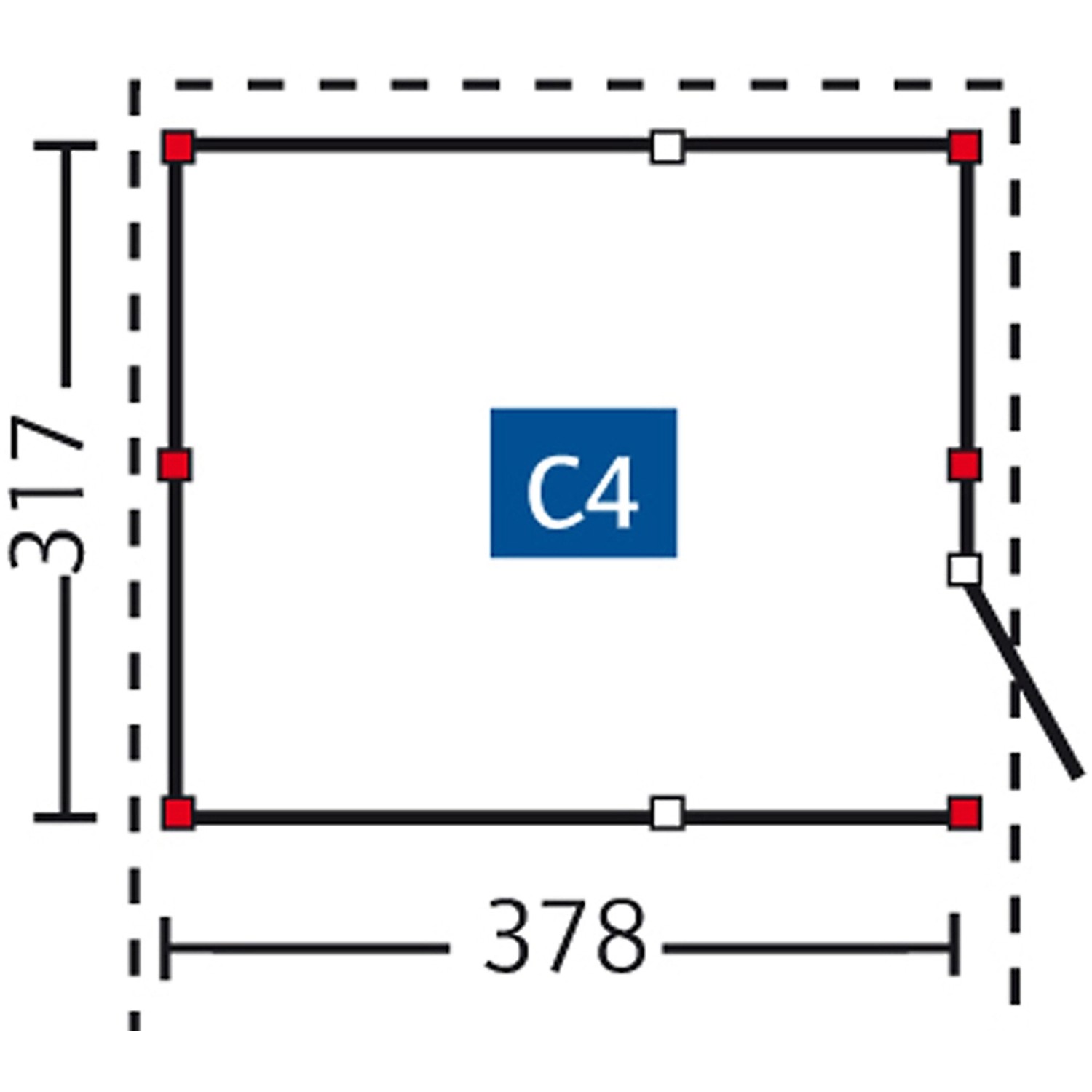 Grundriss Skan Holz Abstellraum C4 378x317cm, Nussbaum, für Carport Zubehör.