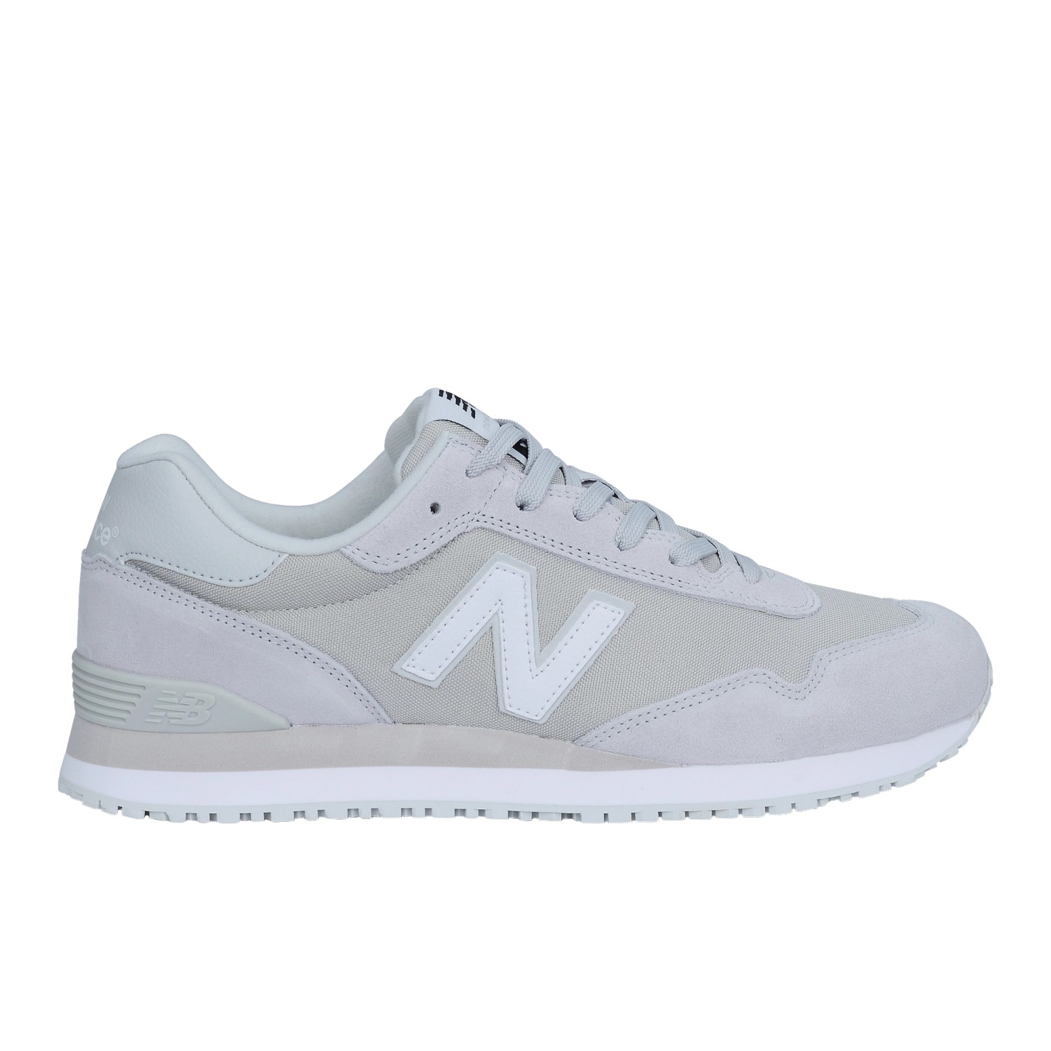 Grauer New Balance 515 SR Berufsschuh für Herren, Größe 40. Arbeitsschuh mit weißem Logo.