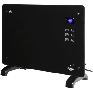 El Fuego Glaskonvektor 1500 W, schwarzes Elektro-Heizgerät mit LCD-Anzeige und Touch-Bedienfeld.