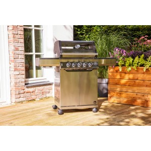 Jamestown 3-Brenner Gasgrill Knox aus Edelstahl mit Seitenbrenner und Thermometer.