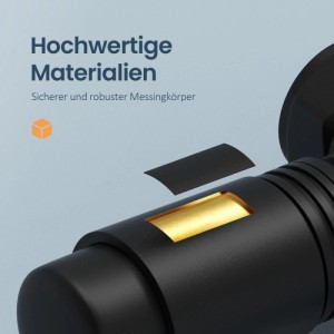 Emke Heizkörper Multiblock Ventil, schwarz, Nahaufnahme zeigt robusten Messingkörper. Ideal für Heizungs-Installation.