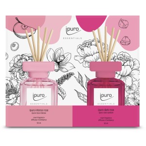 Ipuro Raumduft-Set Intense & Dark Rose, 2x50ml. Blumiger Raumduft in rosa Verpackung mit Duftstäbchen.