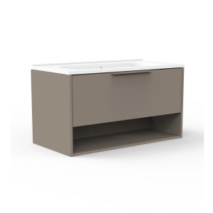 Fackelmann Waschtisch-Set B.Paris, 90,5 cm, Cubanit Grau, mit Mineralgussbecken und offenem Fach.