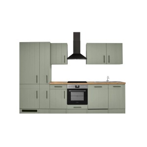 Respekta Küchenzeile Anton Landhaus Schilfgrün 310 cm mit Einbau Herd-Set