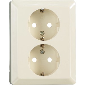 OBI Schutzkontakt Steckdose 2-fach, cremeweiß, zur Unterputzmontage.
