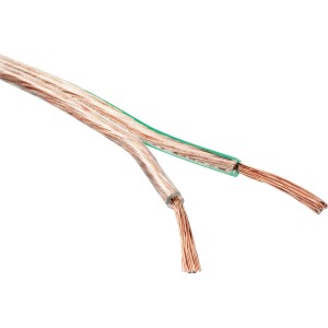 Transparentes Schwaiger Lautsprecherkabel (2x1,5mm²) für Audio-Verbindungen.