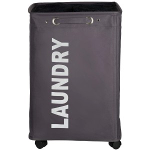 Grauer Wenko Wäschesammler Quadro 79 l mit Rollen und Sichtschutz.