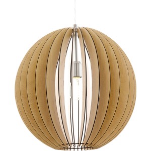 Moderne Eglo Pendelleuchte Cossano mit Ahorn-Holzlamellen, Ø 50 cm.