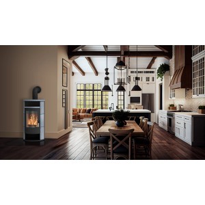 Fireplace Adamis Kaminofen Speckstein, 7kW, in Wohnraum-Szene.