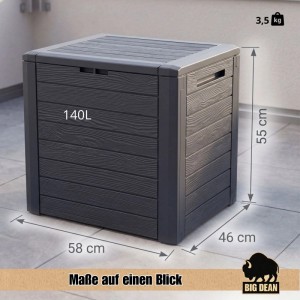 BigDean Gartenbox Klein Kompakt 140 Liter Ideal für Balkon und Kleine Flächen Holzoptik Auflagenbox