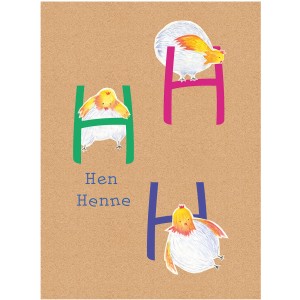 Komar Wandbild ABC Animal mit Hühnern und Buchstaben in Grün, Pink und Blau, 40x50 cm.