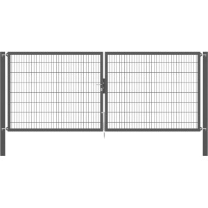 Doppeltor Flexo Plus, 400x160cm, anthrazit, mit Doppelstabmatte und Pfosten. Gartenzaun Tor.