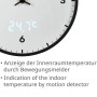 Weiße Bresser Wanduhr mit LED-Temperaturanzeige und schwarzem Rahmen.