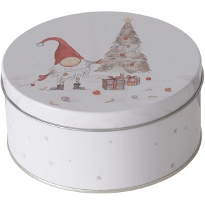 Mehrfarbige Boltze Vorratsdose Snorre XS mit Weihnachtsmotiv (Wichtel, Baum, Geschenke).