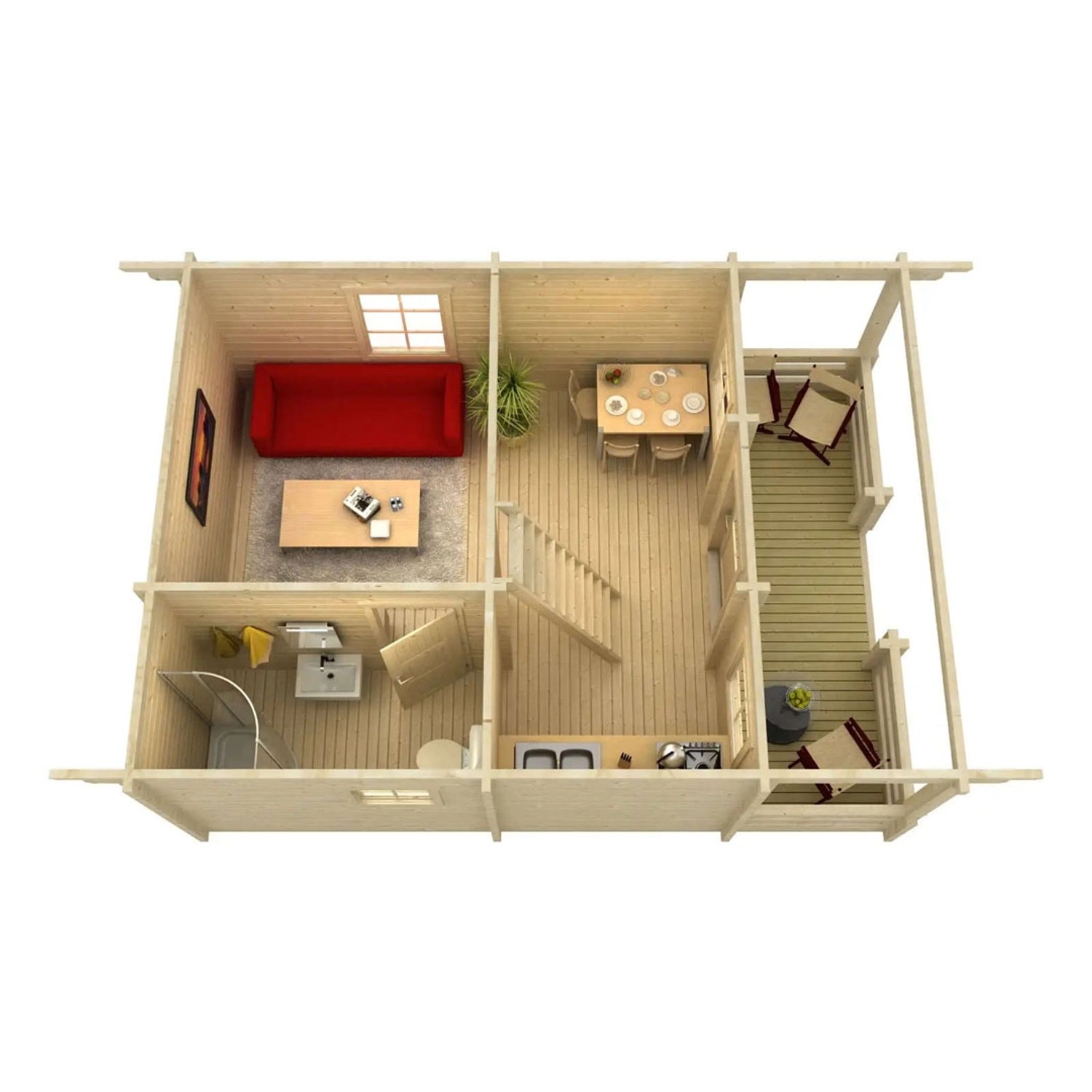 Grundriss: Alpholz Gartenhaus Lillehammer aus unbehandeltem Holz mit Anbaudach.