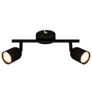 Schwarze, schwenkbare Brilo Deckenleuchte Tabo mit 2 Spots und GU10 Fassung.