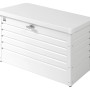 Weiße Biohort Freizeitbox 100: Universalbox aus Metall mit abschließbarem Deckel für Garten und Terrasse.