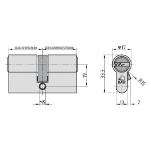 Technische Zeichnung Basi BM Profil-Doppelzylinder 35/40 mm, verschiedenschließend, Maße