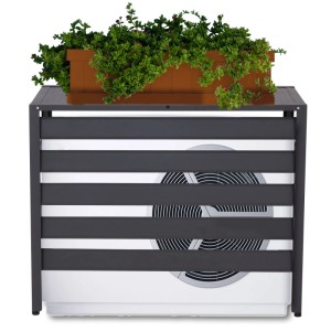 Graue Alu-Verkleidung für Klimaanlage/Wärmepumpe mit Pflanzkasten, 73x90x38cm.