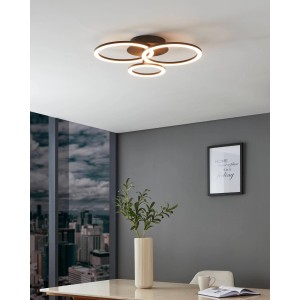 Moderne Eglo LED-Deckenleuchte Parrapos-Z, 54,5x44,5 cm, in Weiß und Schwarz mit runden LED-Profilen.
