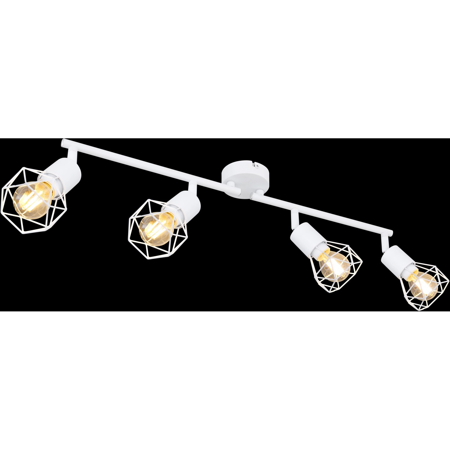 Weißer Globo Spot Xara I mit 4 Leuchten im Drahtkäfig-Design. Moderner Deckenspot für E14 Leuchtmittel.
