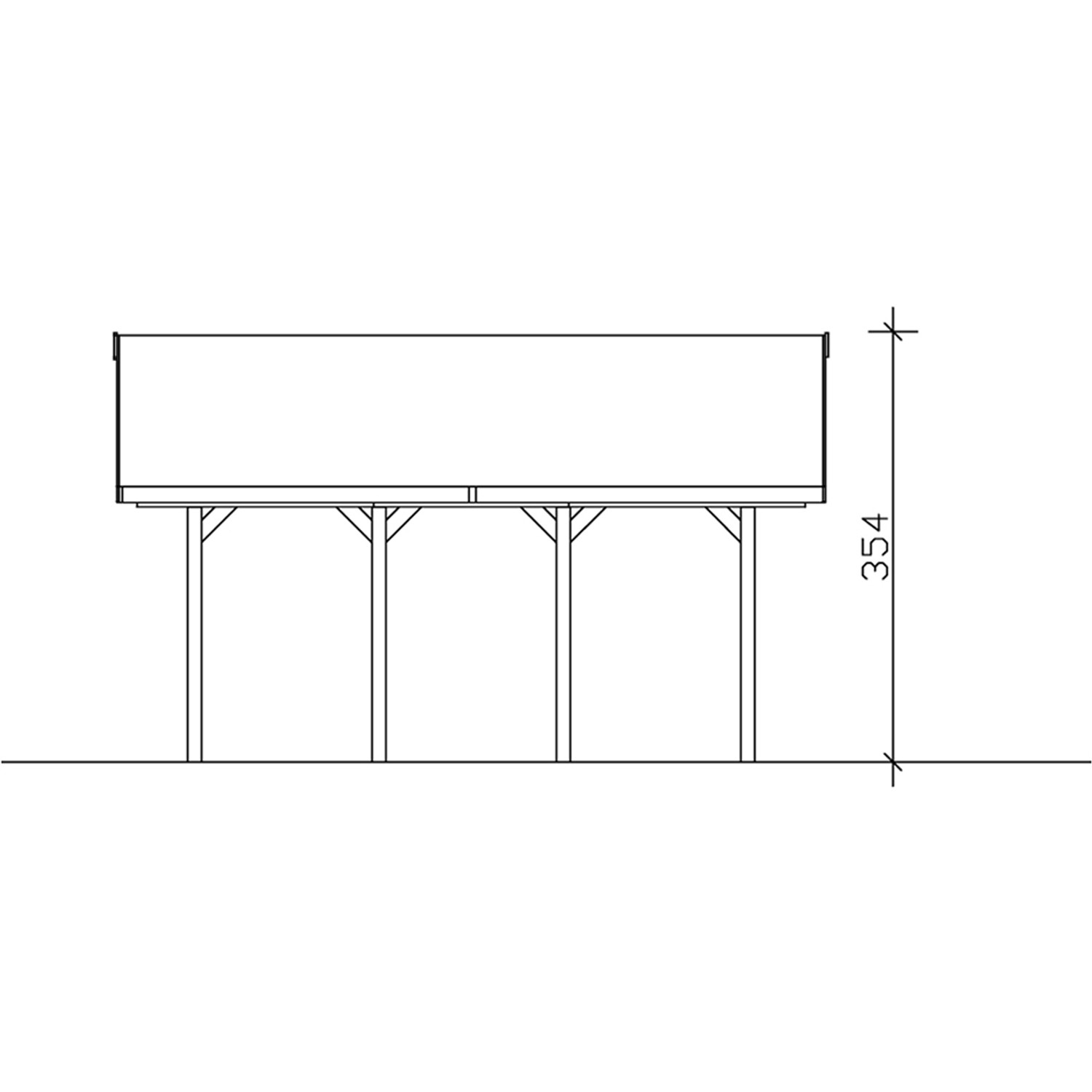 Technische Zeichnung Satteldach-Carport Wallgau Nussbaum mit Höhenangabe.