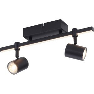 Schwarze Paul Neuhaus Barik Wand-/Deckenleuchte mit 2 schwenkbaren Spots und LED-Leiste.