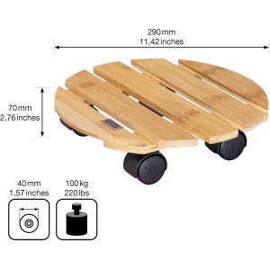 Wagner Pflanzenroller aus Bambus, helles Holz, Ø 29 cm, mit 4 Rollen, Tragkraft 100 kg.