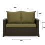 Grünes Gartenkissen-Set für 2-Sitzer Polyrattan-Gartensofa, 110x50x50 cm.